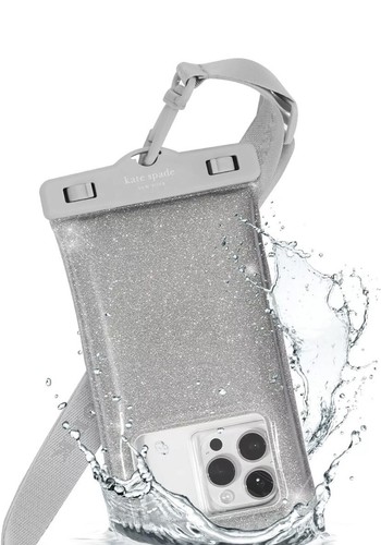 Kate Spade Waterproof glitter Silver Phone Pouch With Adjustable Strap NIB - 第 9/11 張圖片