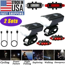 2 Sets USB Rechargeable LED Bike Front Headlight and Rear Safety Light