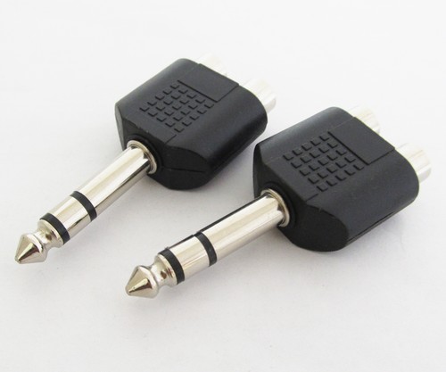 1pc 1/4" 6.35mm Stereo Male to 2 Dual Phono RCA Female Jack Adapter Converter - Picture 2 of 4
