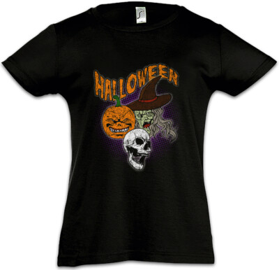 HALLOWEEN FACES Kids Girls T-Shirt Witch Moon Hexe Pumpkin Face Death Reaper