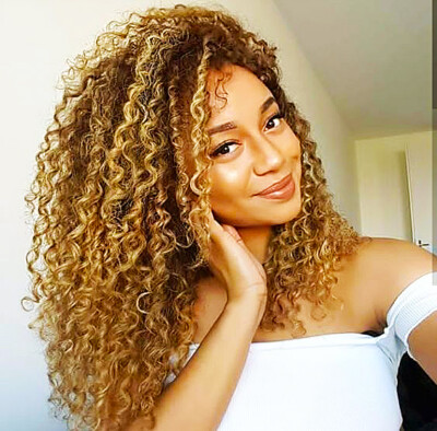 Afro Kinky Curly Ombre Brown Blonde Wigs Women African Synthetic Full Wig US
