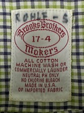 VTG Brooks Brothers Long Sleeve Button Up Shirt Cotton Green Blue Check 17 34