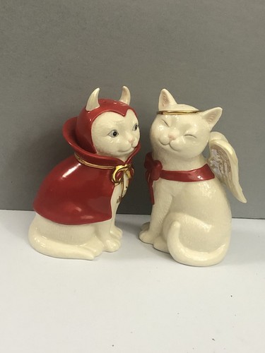 Lenox Devil Angel Salt Pepper Shakers White Cat Kitten - Picture 7 of 8