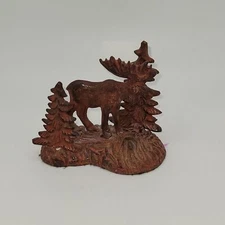 Red Metal ~ Moose in Trees ~ felt bottom ~ India ~ unique ~ vintage