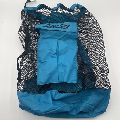 Vintage Deep See Blue Shoulder Mesh Professional Diving Equipment Drawstring Bag