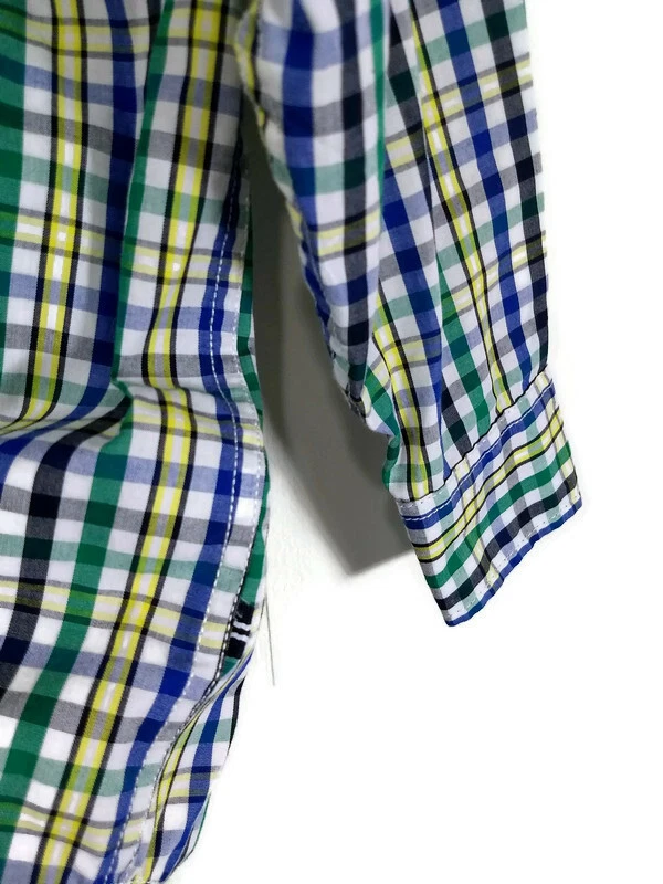 Nautica Boys Sm 8 Amarillo Azul Verde Cuadros Cuadros Botón Abajo Foto 4 de 4