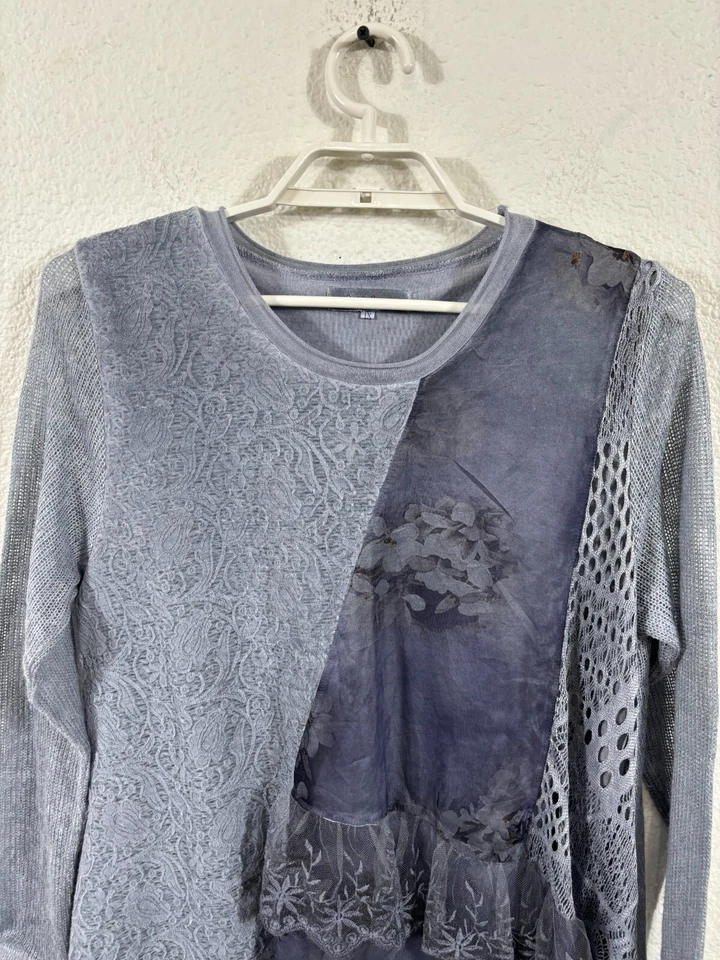 Suéter Top Simply Couture Tejido Para Mujer 1X Azul Pizarra Gris Ish Floral Manga Larga Foto 2 de 4