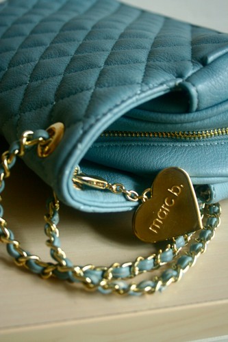 Marc B hellblau Kunstleder Kettenriemen gesteppt Crossbody Schulter Clutch Tasche - Bild 5 von 12