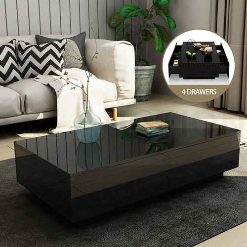 Modern Coffee Table Storage Drawer Cabinet High Gloss Furniture 7 Models BK/WH - Picture 8 of 65