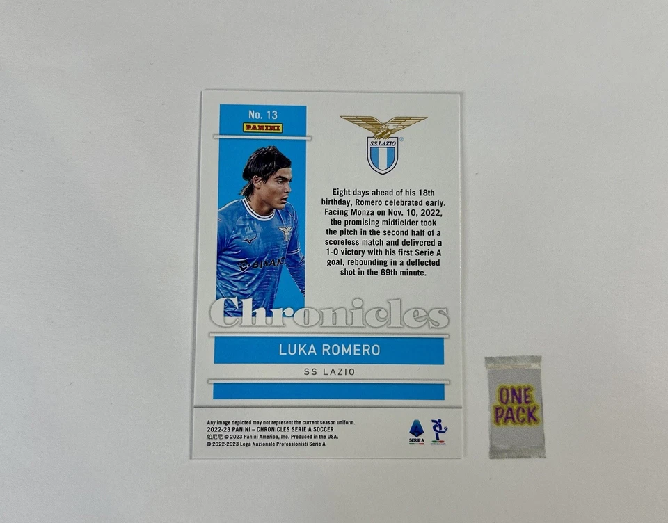 Luka Romero 2022-23 Panini Chronicles Serie A Rookie RC SS Lazio #13 - Image 2 of 2