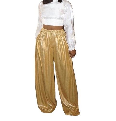 Yellow Gold Wide Legs Pants Party 