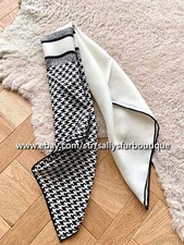 Sallys 16 Momme Jacquard Twill Silk Houndtooth Print Double Face Scarf 26"