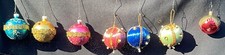 Vintage 7 Assorted Multi-Colored Holiday Ornaments Push Pin & Glass Made in USA