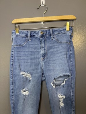 Hollister Jeans Juniors 3R Blue Medium Wash Curvy High Rise Distressed Jegging