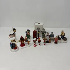 14 Piece Assorted Christmas Village Snow Fun People Dog Cat Mailbox  Mixed Lot