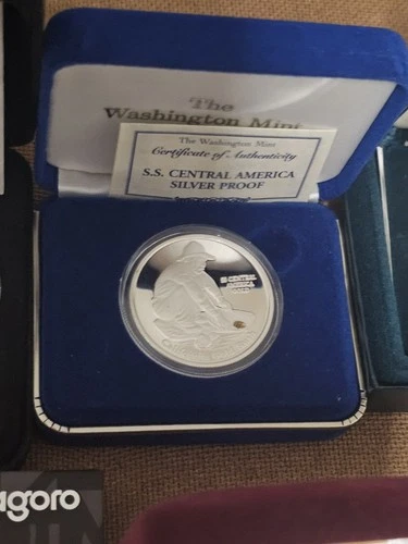 SS Central America 1 Oz. .999 Silver Proof With Placer Gold From Shipwreck