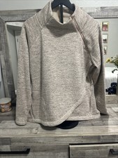 Athleta Womens Large Cozy Karma Asym Pullover Sweatshirt Oatmeal Heather L Wrap