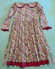 60s Vintage Girls Prairie Dress Floral Teen Size 10 Green Rose Pink Tie Belt — photo 2
