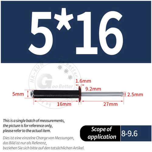 POP RIVETS ALUMINIUM BODY STEEL MANDREL OPEN END DOME HEAD 2mm 2.4mm 4mm - 6.4mm - Picture 156 of 174