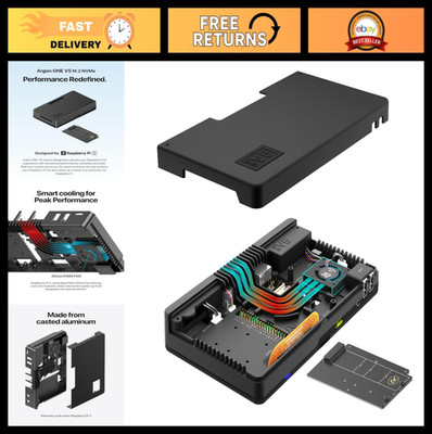 Raspberry Pi 5 Aluminum Case with Active Cooling, Dual HDMI, NVMe M.2 SSD Slot,