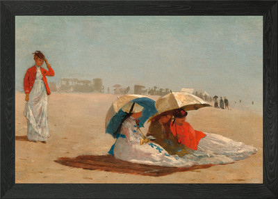 Strandszene mit Figuren und Dachschirm gerahmtes Wandbild Poster Leinwanddruck Bild