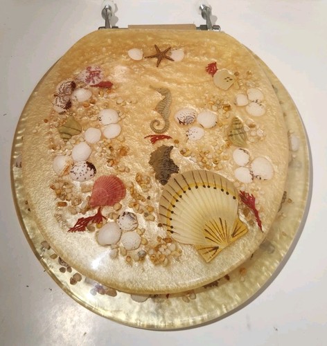 Resin seahorse and seashells Beach Sea Round toilet seat acrylic cover 