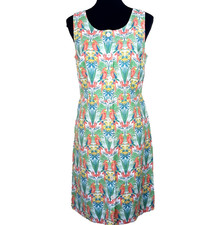 Talbots Shift Dress Women's Size 8 Sleeveless Woven Cotton Parrots Tropical New