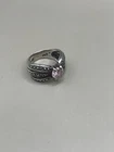 Vintage Signed Fessenden & Co 925 sterling silver Pink Topaz Marcasites 7 Ring