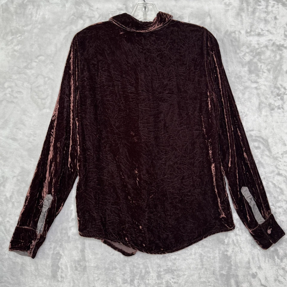 Camisa CP Shades Mujer Pequeña Terciopelo Aplastado Mezcla Seda Abotonada Manga Larga EE. UU. Foto 2 de 4