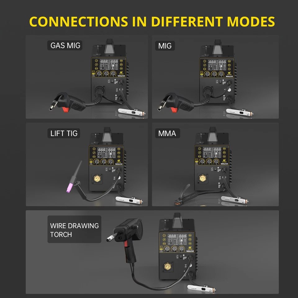 HZXVOGEN 6in1 Aluminium MIG Welder 250 Amp Gas Gasless MIG MMA Wig Welder - Image 4 of 4