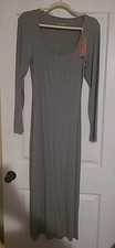 Quince Tencel Rib Knit Long Sleeve Square Neck Maxi Dress SZ L NWT