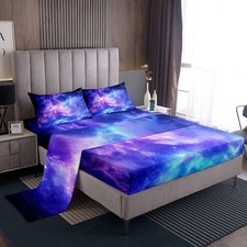 Purple Galaxy Sheet Sets Queen Size Constellation Bedding Set Kids Teens Girl...