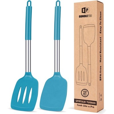 Silikonspatel Robust Rostfreier Stahlgriff Hitzebeständig BPA-frei Blau 2er Pack