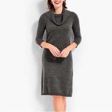 Talbots Sweater Dress Gray Speckled Cowl Neck 3/4 Sleeve Size Small