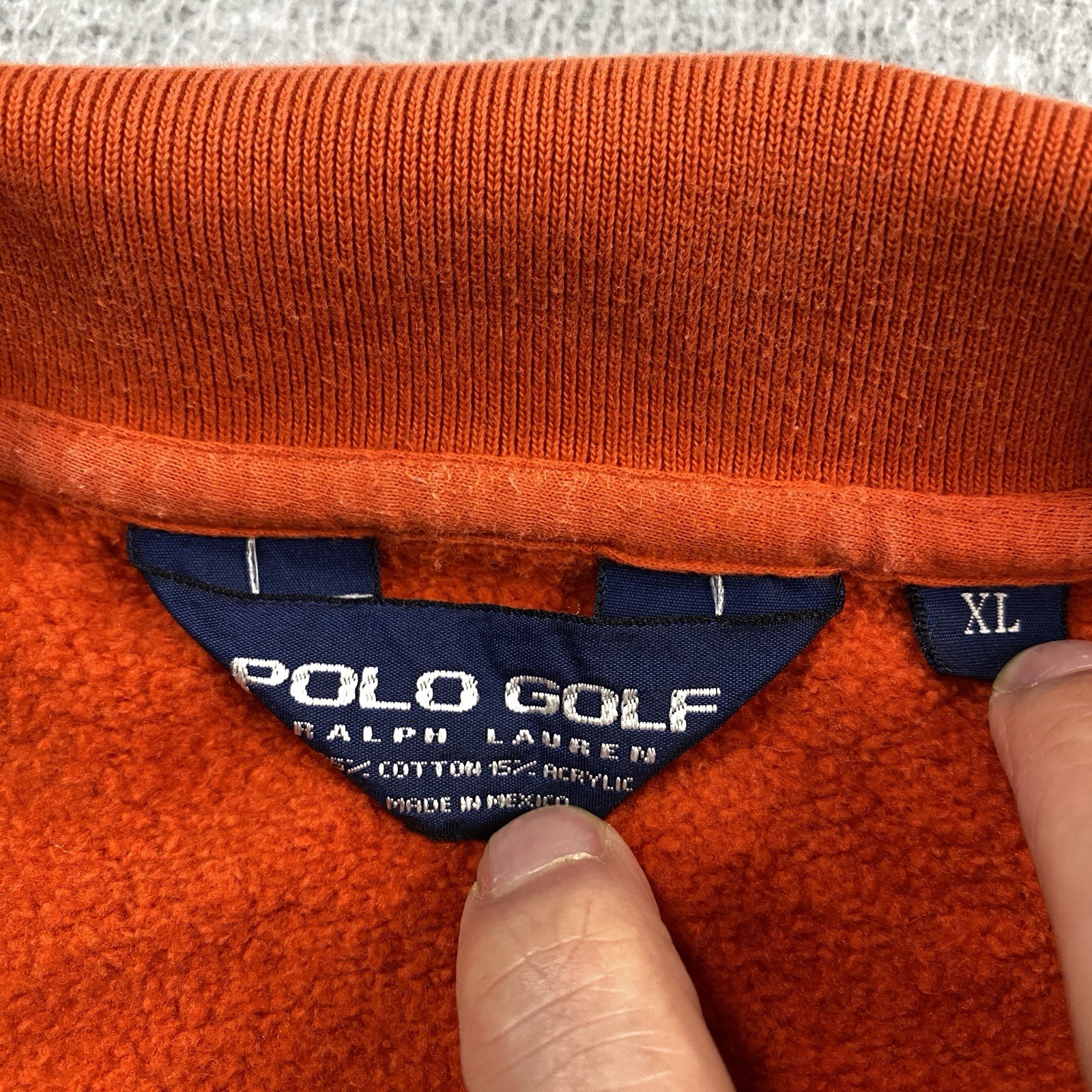 Polo Golf Ralph Lauren Felpa Uomo XL 1 4 Zip Pullover Arancione Pony 1890 Vintage
