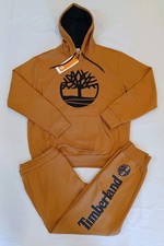 New Men  s Timberland Tree Logo Fleece Sweatsuit Wheat/Black Size Large