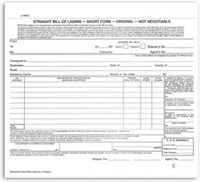 Short Form Straight Bill of Lading, 8-1/2 x 7", 3 Part NCR Carbonless White 200
