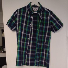 Brutus Trimfit Shirt Mens Small Blue/Green Plaid Check Pocket Mod Ska Skinhead