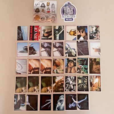 Vintage 1983 Star Wars ROTJ Sticker Lot 34 Panini + Rare R2-D2 + Lucasfilm sheet