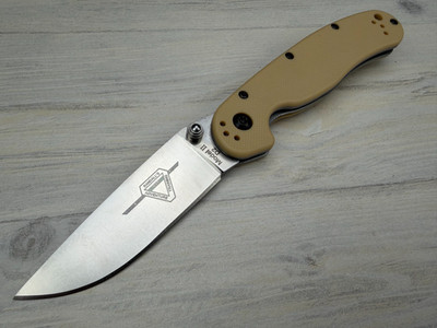 Ontario RAT II Folding Knife 3'' D2 Tool Steel Drop Point Blade Desert Tan Handle