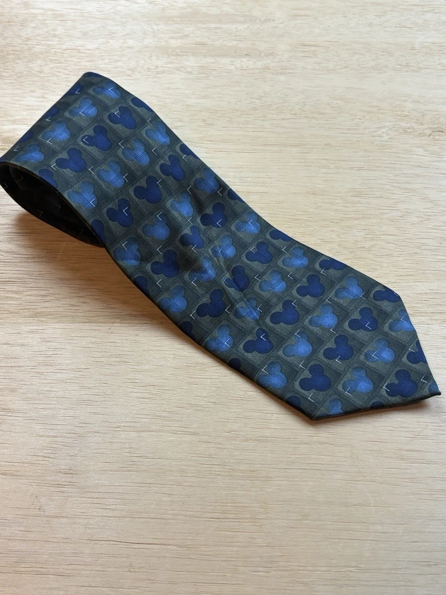 Silk Tie Blue Geometric Walt Disney World Micky Mouse Logo NWT