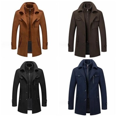 Herren Herbst Winter Wollmantel mit Doppelkragen Windbreaker Business Stil