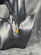 Gold Tone Rose Flower Pendant Necklace Flat Chain Spring Ring Clasp Dainty Gift