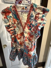 Farm Rio Anthropologie Dress Size L Ivory Tropical Floral Embroidered NWT $228