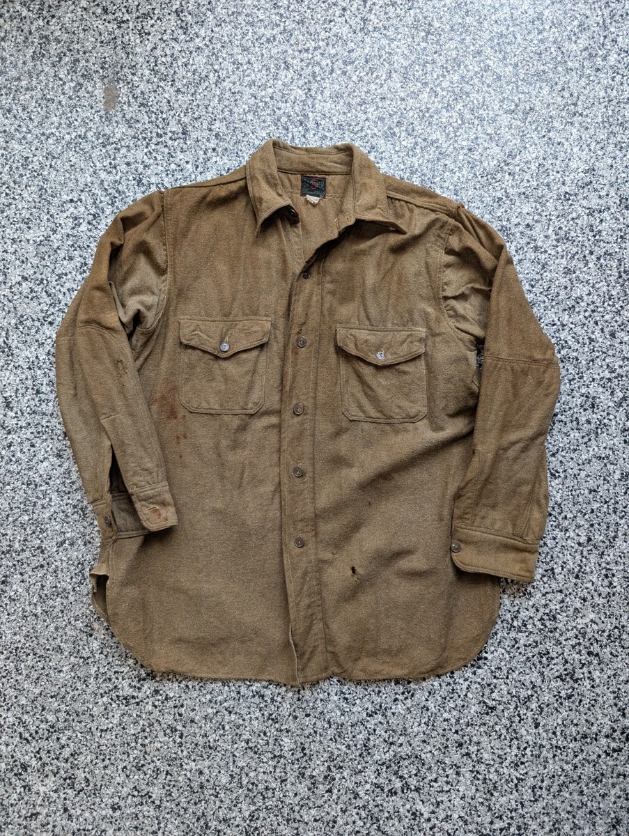Vintage 1940's 5 Brother Flannel Shirt Distressed Button Up Wool