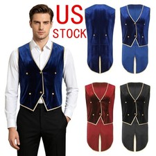 US Mens Retro Velvet Tailcoat Vest V Neck Button-down Waistcoat for Halloween