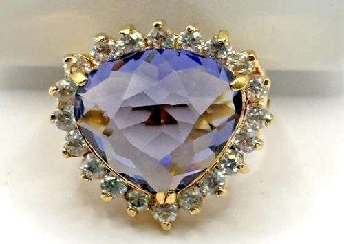 Vintage Signed 925 Gold over Sterling Trillion Cut Purple Clear CZ Ring Size 5