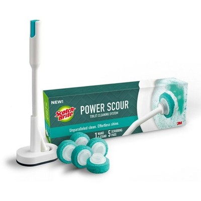 Power Scour Toilet Cleaning System with 1 Brush and Stand Plus 5 Scrubbing Pads