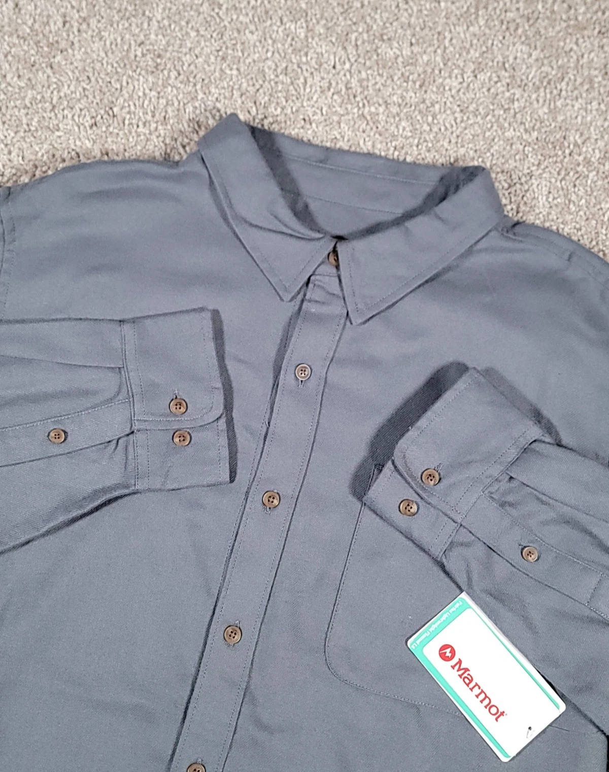 Marmot Fairfax Lightweight Flannel Shirt XL Gray Mens Outdoors Camp Gorp NWT $80