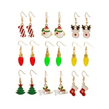9 Pairs of Adorable Christmas Earrings in Various Styles, Candy Cane Earrings